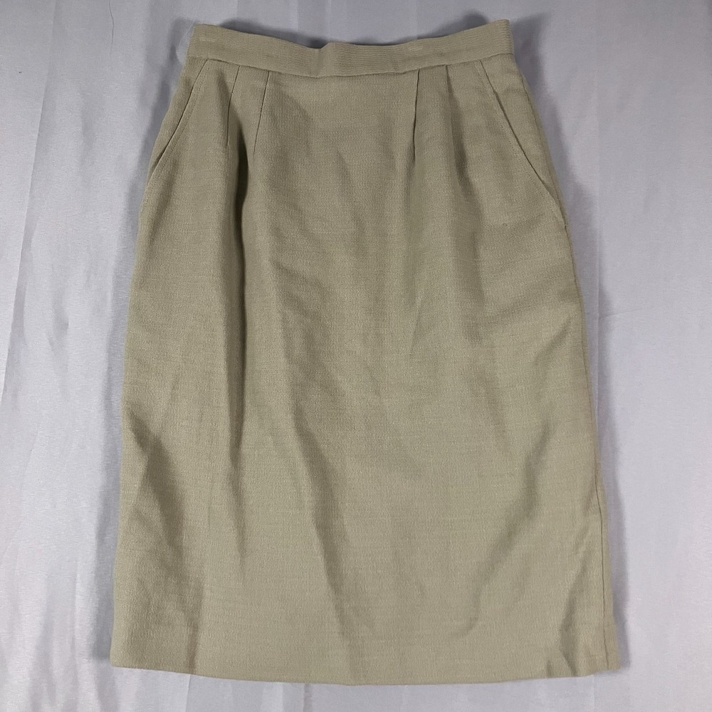 Anne Klein II Women's Medium Pencil Skirt Beige Wool Blend Vintage Office